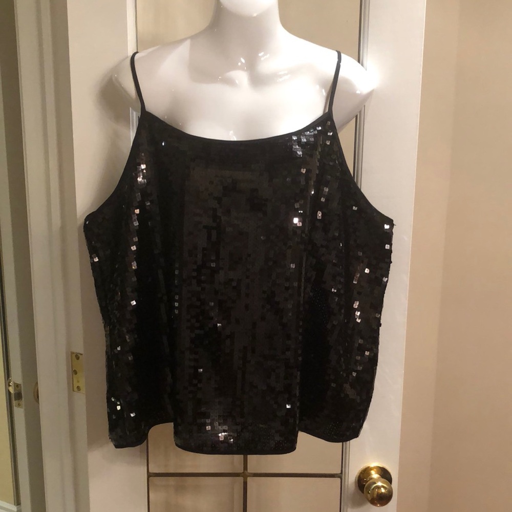 Black Sequin Spaghetti-Strap Tank Top